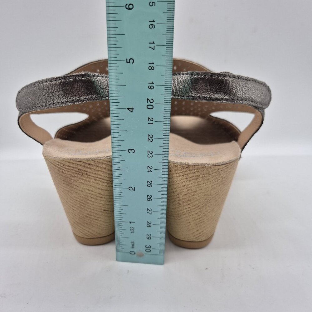 Dansko Teagan Laser Cut Leather Heeled Sandals Women's Size 40 Gray Metallic 384 - Picture 7 of 10
